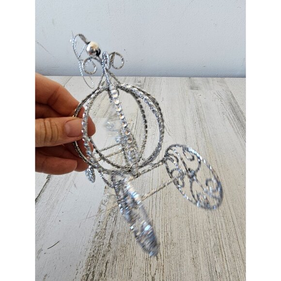 Glitter Cinderella carriage silver ornament sparkle Xmas tree - Picture 7 of 7